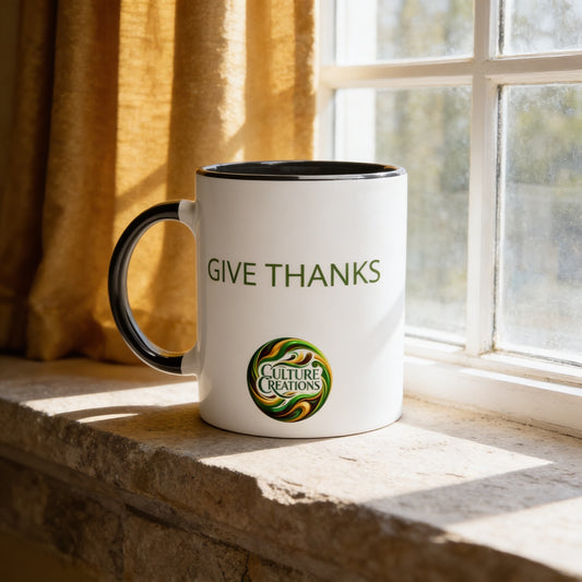 GIVE THANKS - Foundation Collection  White 11oz Ceramic Mug with Color Inside Ceramic Black