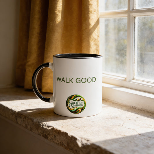 WALK GOOD - Foundations Collection  White 11oz Ceramic Mug with Color Inside Ceramic Black