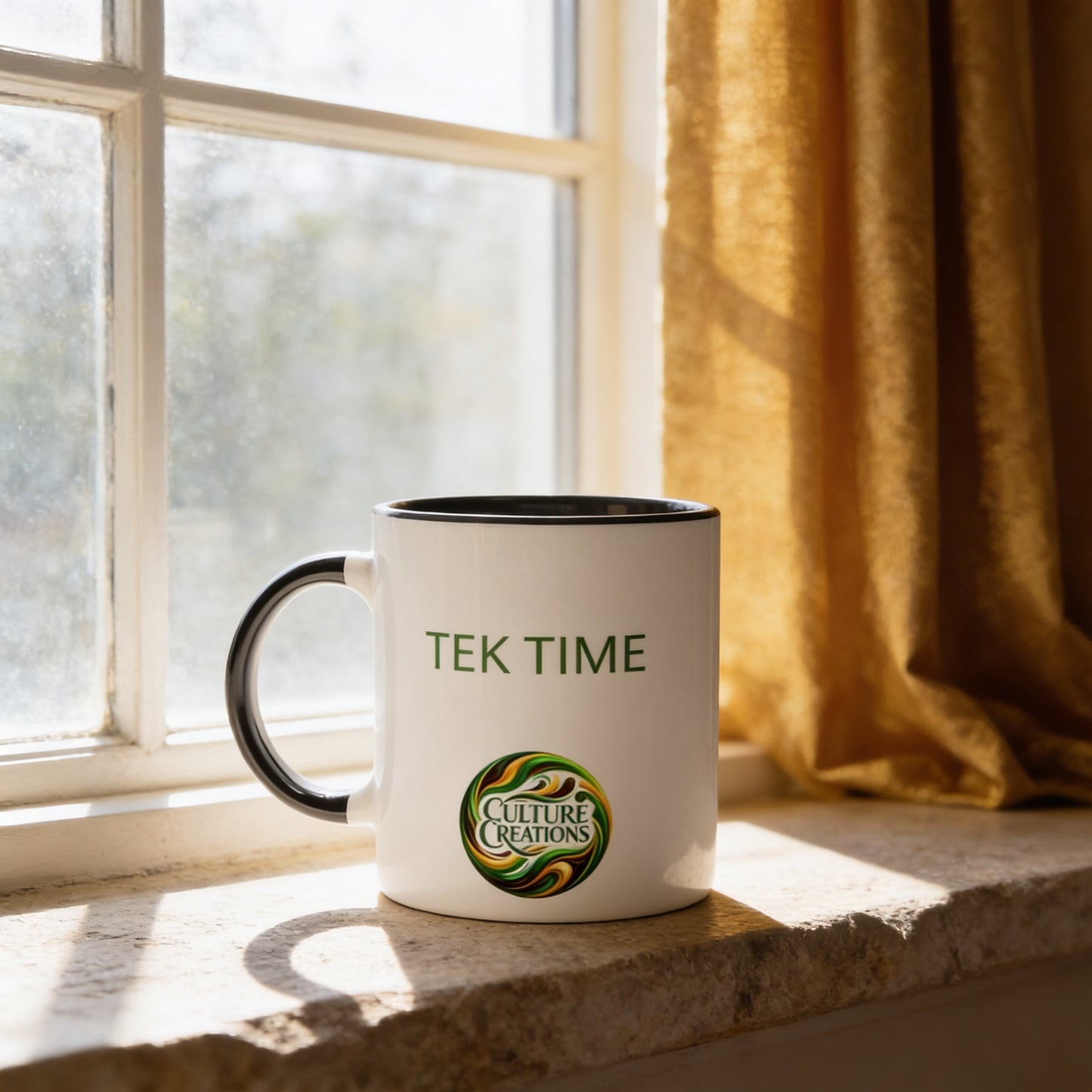 TEK TIME - Foundations Collection. White 11oz Ceramic Mug with Color Inside Ceramic Black