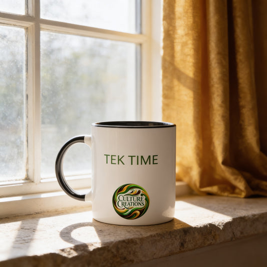 TEK TIME - Foundations Collection. White 11oz Ceramic Mug with Color Inside Ceramic Black