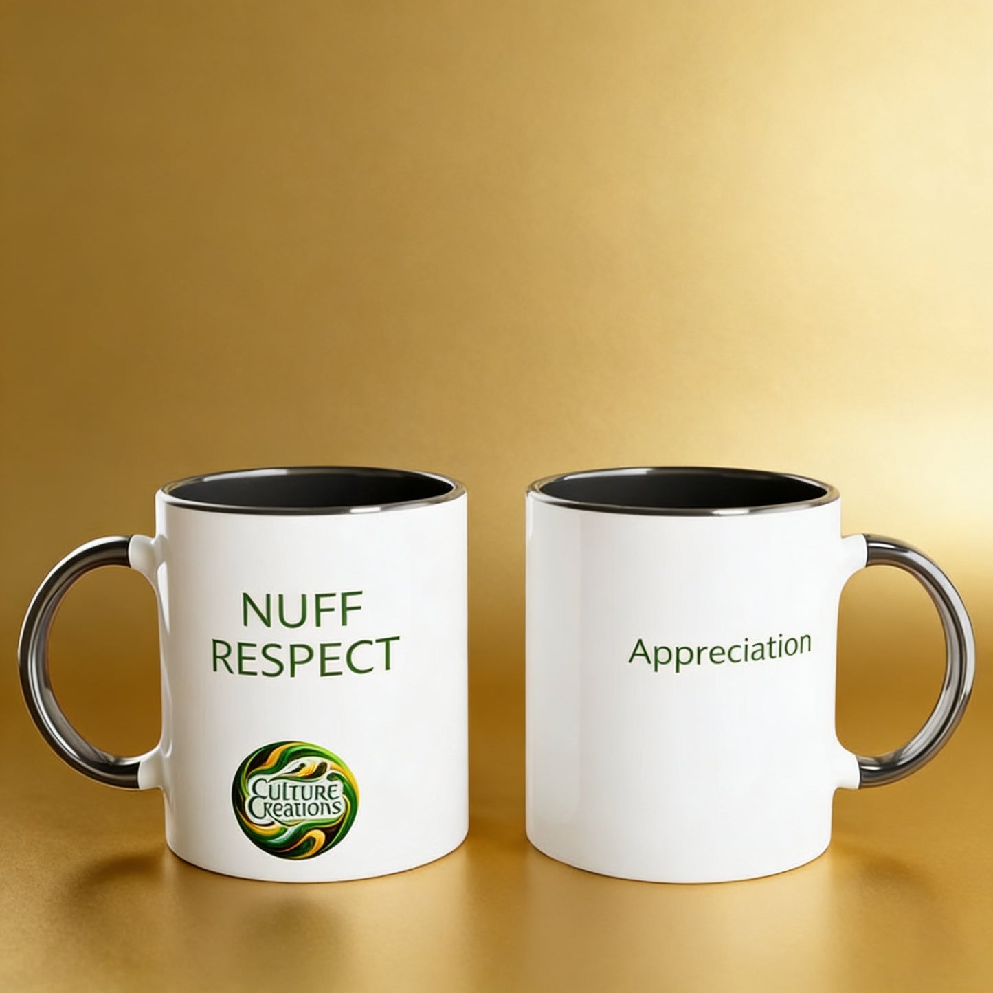 NUFF RESPECT  - Foundations Collection    White 11oz Ceramic Mug with Color Inside Ceramic Black