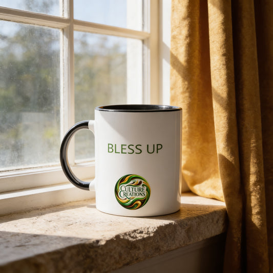 BLESS UP - Foundations Collection   White 11oz Ceramic Mug with Color Inside Ceramic Black
